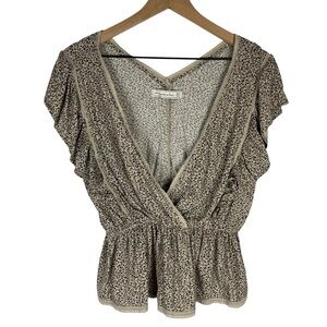 Abercrombie & Fitch Women's Deep V-Neck Y2K Tan Black Cheetah Blouse Top Medium